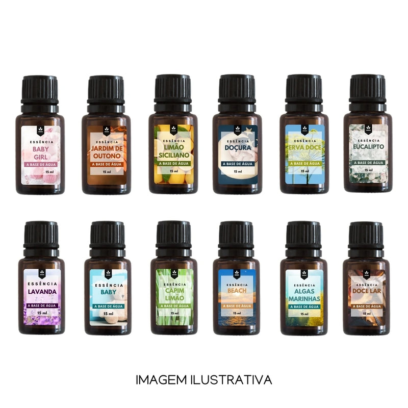 Kit de 5 Essências de 15ml Para Difusor Aromatizador e Umidificador de Ambiente Hidrossolúvel